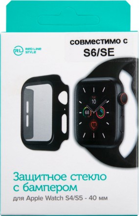 Стекло защитное RedLine Apple Watch Series 6, Series 5, Series 4, SE 40 мм c бампером Black