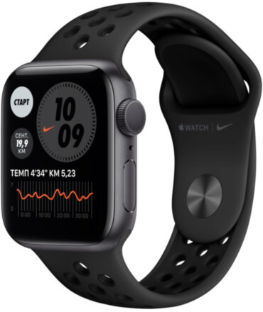 Часы Apple Watch Nike Series 6 GPS 40мм корпус из алюминия серый космос + ремешок черный (M00X3RU/A)