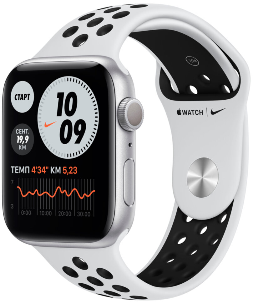 Часы Apple Watch Nike Series 6 GPS 44мм корпус из алюминия серебряный + ремешок платиновый (MG293RU/A) Часы Apple Watch Nike Series 6 GPS 44мм корпус из алюминия серебряный + ремешок платиновый (MG293RU/A)
