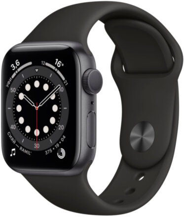 Часы Apple Watch Series 6 GPS 40мм корпус из алюминия серый космос + ремешок черный (MG133RU/A)