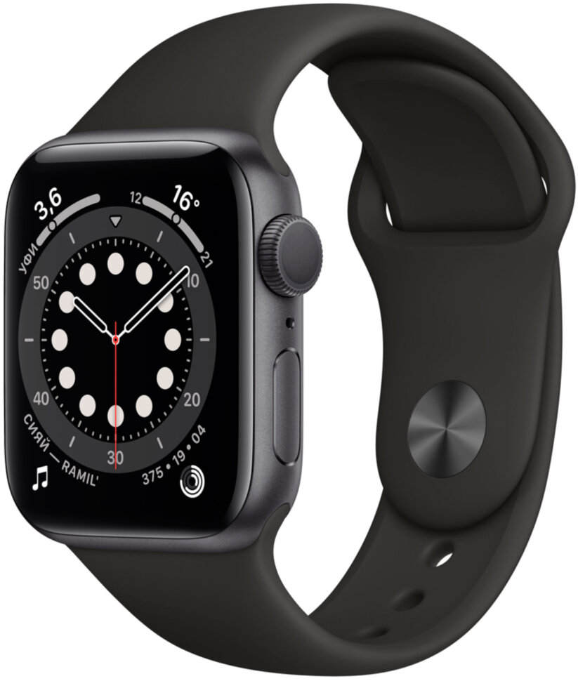 Часы Apple Watch Series 6 GPS 40мм корпус из алюминия серый космос + ремешок черный (MG133RU/A)