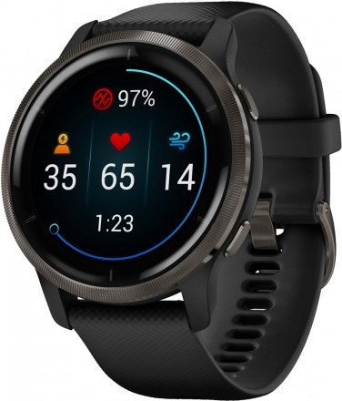 Часы Garmin Venu 2 Black с кожаным ремешком