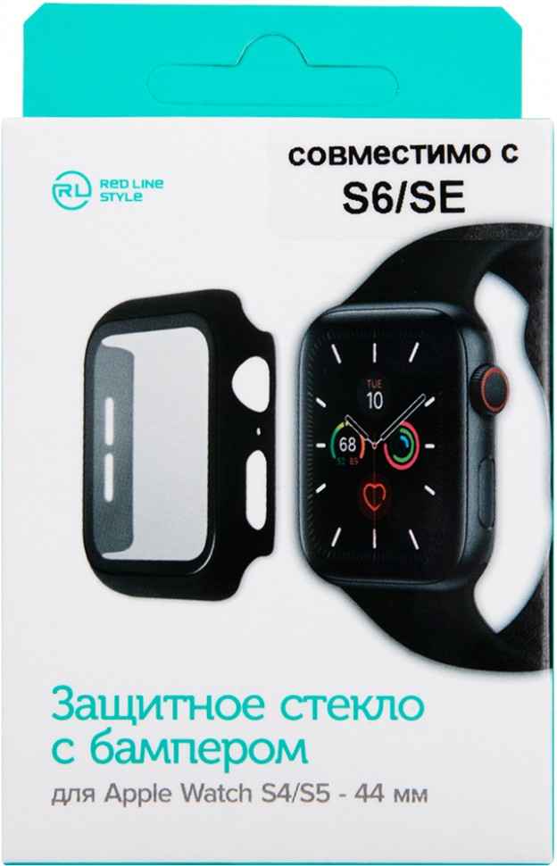 Стекло защитное RedLine Apple Watch Series 6, Series 5, Series 4, SE 44 мм c бампером Black Стекло защитное RedLine Apple Watch Series 6, Series 5, Series 4, SE 44 мм c бампером Black