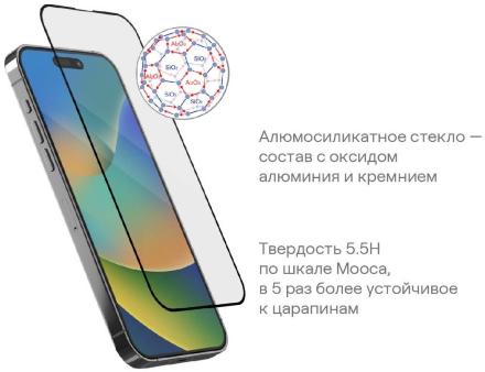 Стекло защитное uBear Extreme Nano Shield для iPhone 15 Pro алюмосиликатное Черная рамка