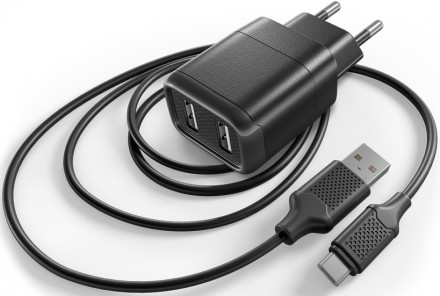 СЗУ Gal UC-1499 2USB + дата-кабель TypeC 2.4A Black