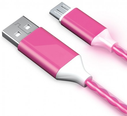 Дата-кабель Akai CE-451PK LED USB-microUSB 1м Pink