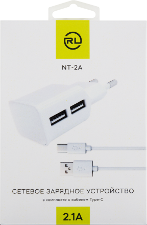 СЗУ RedLine NT-2A 2xUSB 2.1A + дата-кабель RedLine Type-C Белое