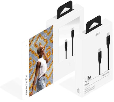 Дата-кабель uBear Life USB-C-USB-C 60W 1.2 м Черный