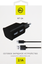 СЗУ RedLine NT-2A 2xUSB 2.1A + дата-кабель microUSB Black