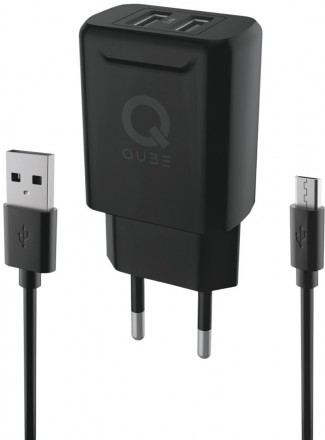 СЗУ QUB 2USB QWCMICRO24BLK+кабель MicroUSB 2.4А Black
