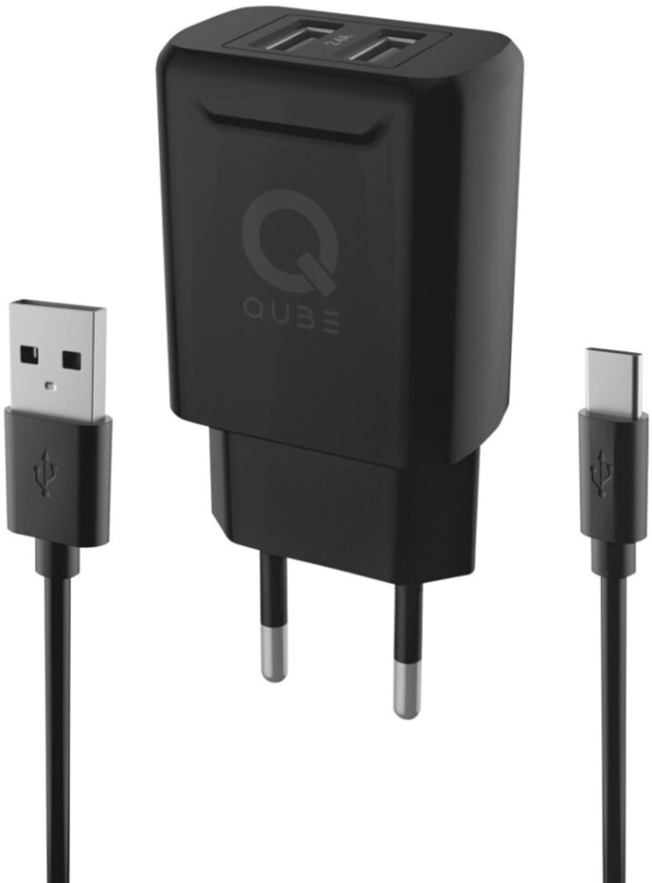 СЗУ QUB 2USB QWCTYPEC24BLK+кабель Type-C 2.4А Black