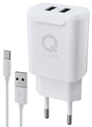 СЗУ QUB 2USB QWCTYPEC24WHT+кабель Type-C 2.4А White