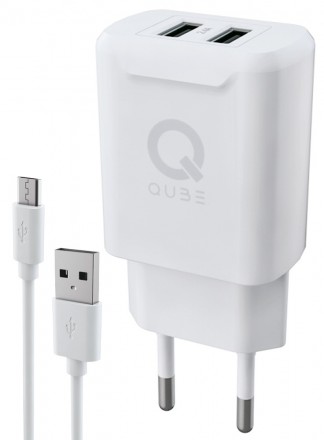 СЗУ QUB 2USB QWCMICRO24WHT+кабель MicroUSB 2.4А White