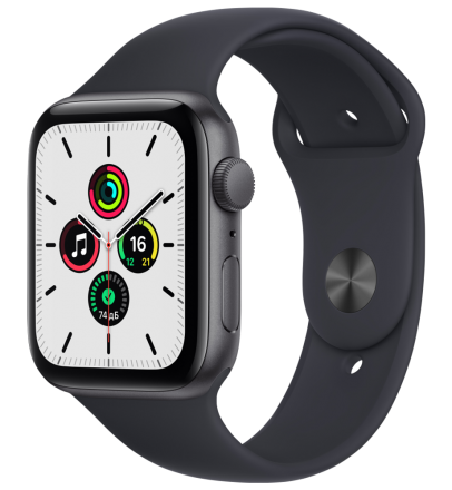Часы Apple Watch SE GPS 44мм корпус из алюминия серый космос + ремешок черный (MKQ63RU/A)