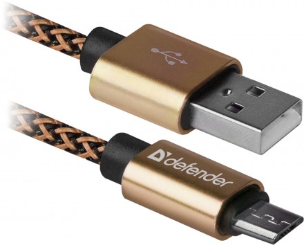 Дата-кабель Defender USB08-03T PRO USB-microUSB 1м Gold