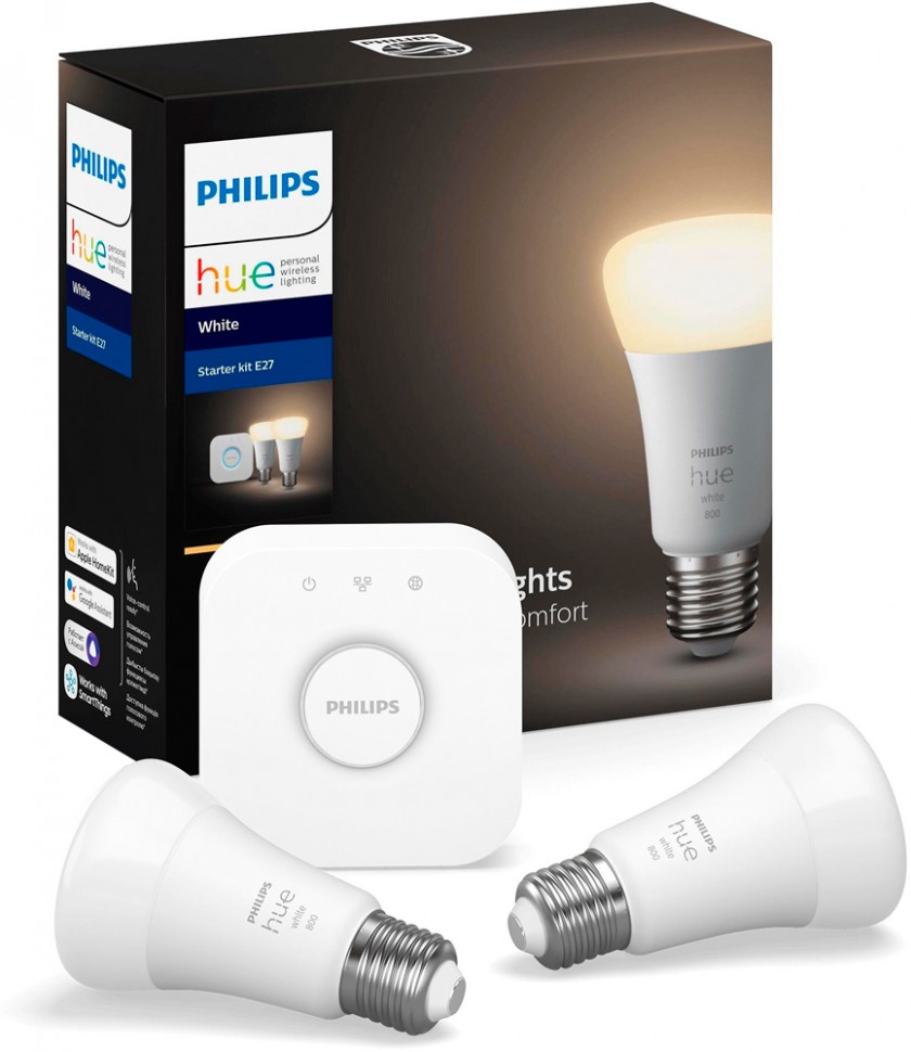 Набор Philips Hue 9W A60 E27 2set RUS из 2 белых ламп и блока управления Набор Philips Hue 9W A60 E27 2set RUS из 2 белых ламп и блока управления