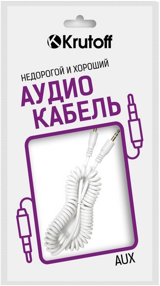 Аудио кабель Krutoff Spiral AUX 3,5 мм - 3,5 мм 1,8м витой White Аудио кабель Krutoff Spiral AUX 3,5 мм - 3,5 мм 1,8м витой White