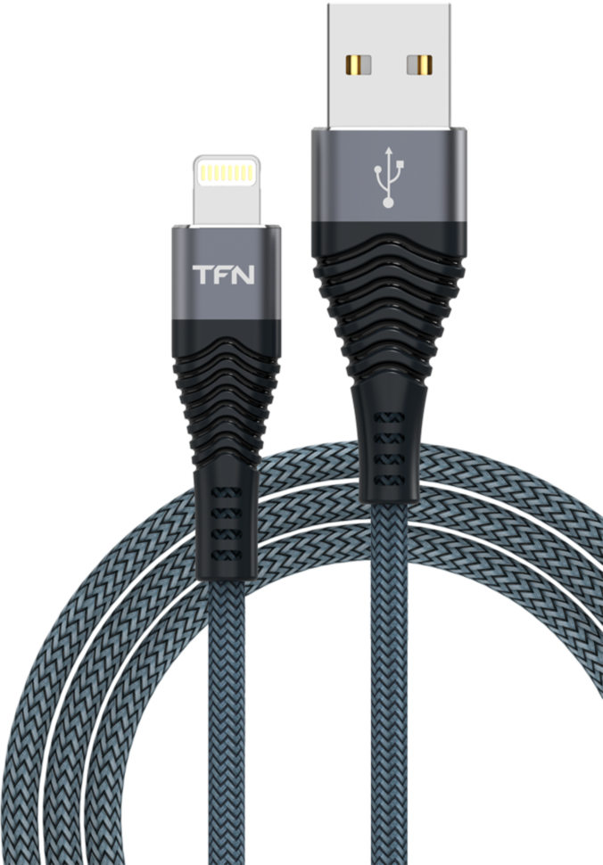 Дата-кабель TFN USB-A-Lightning оплетка текстиль Grey (CFZLIGUSB1MGR)