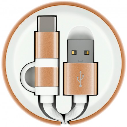 Дата-кабель InterStep рулетка Type-C+MicroUSB 90см White/Gold