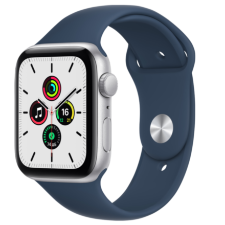 Часы Apple Watch SE GPS 44мм корпус из алюминия серебро + ремешок синий (MKQ43RU/A)
