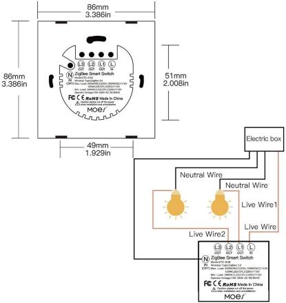 Умный выключатель MOES Gang Smart Switch ZS-B-EU3, Zigbee, 95-250 В Белый