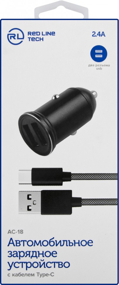 АЗУ RedLine AC-18+дата-кабель Type-C 2.4A Black АЗУ RedLine AC-18+дата-кабель Type-C 2.4A Black