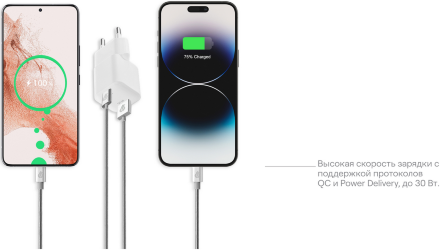 СЗУ uBear Pulse Dual GaN 30W WC13WHPD30QC18-AC Белое