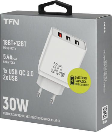 СЗУ TFN WCRPD25 3xUSB A QC 30W Белое