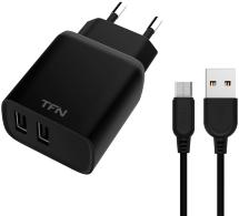 СЗУ TFN 2USB Rapid + кабель MicroUSB 2.4А Black