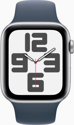 Часы Apple Watch SE 2023 GPS 44мм корпус из алюминия Серебро + ремешок Sport Band Грозовой синий (new)