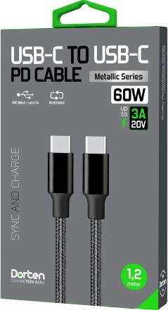 Дата-кабель Dorten Type-C-Type-C 60W PD нейлоновая оплетка Черный