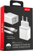 СЗУ Akai CH-6A06 2USB + дата-кабель Lightning MFI 2.1А White