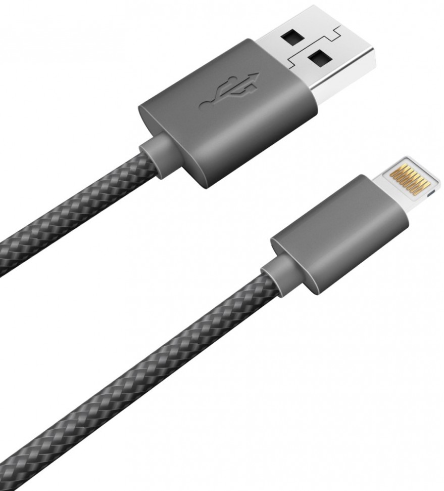 Дата-кабель Akai CE-608 USB-A 8-pin 1A текстиль Black