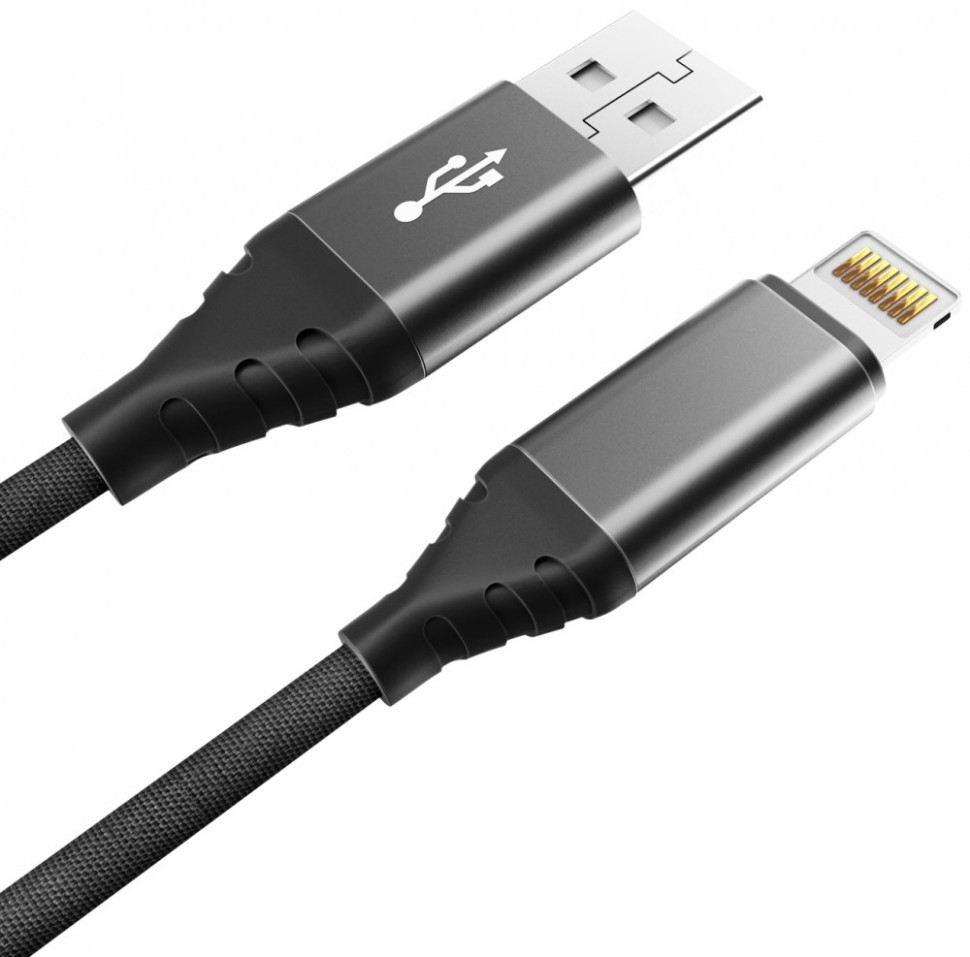 Дата-кабель Akai CE-610 USB-A-Lightning оплетка текстиль Black Дата-кабель Akai CE-610 USB-A-Lightning оплетка текстиль Black