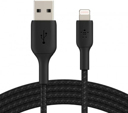 Дата-кабель Belkin CAA002bt1MBK USB A-Lightning 1м плетеный Black