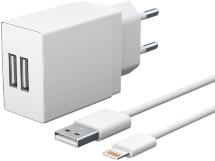 СЗУ Akai CH-6A18 универсальное 2 USB + дата-кабель 8-PIN 2.1A Белое