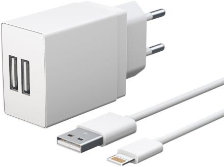 СЗУ Akai CH-6A18 универсальное 2 USB + дата-кабель 8-PIN 2.1A Белое