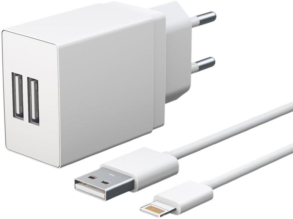 СЗУ Akai CH-6A18 универсальное 2 USB + дата-кабель 8-PIN 2.1A Белое СЗУ Akai CH-6A18 универсальное 2 USB + дата-кабель 8-PIN 2.1A Белое