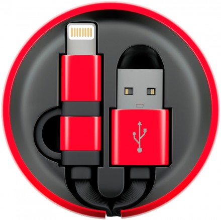 Дата-кабель InterStep рулетка Type-C+MicroUSB 90см Black/Red
