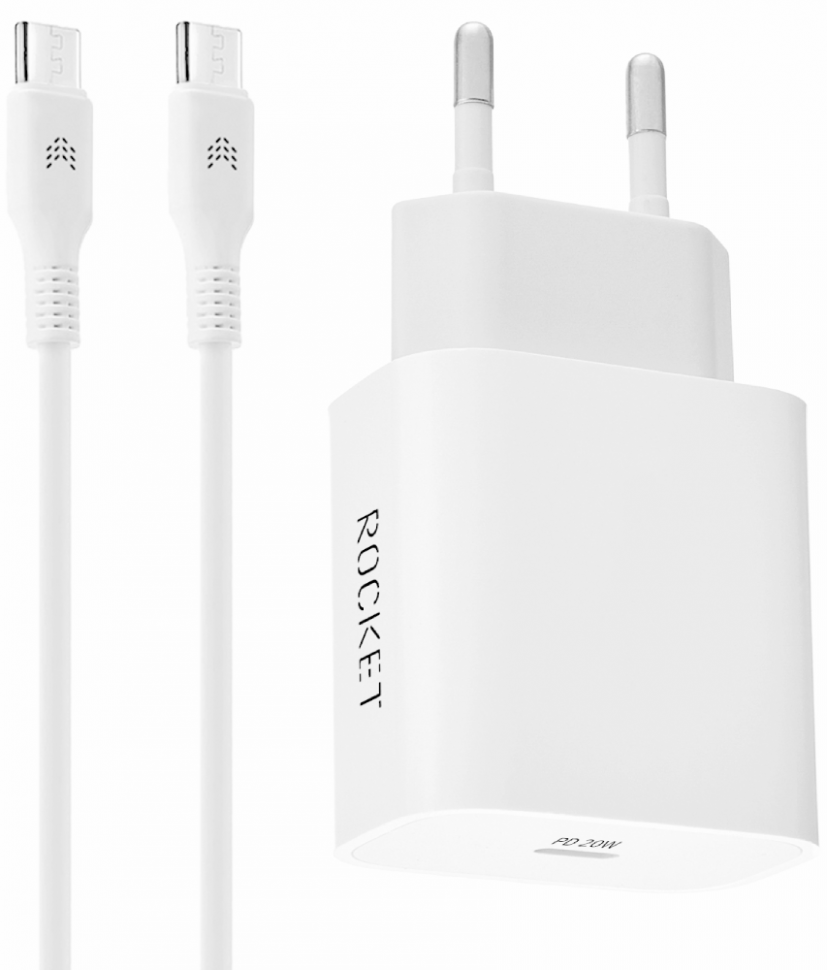 СЗУ Rocket Space Combo USB-C 20W+USB-C-USB-C Белое СЗУ Rocket Space Combo USB-C 20W+USB-C-USB-C Белое
