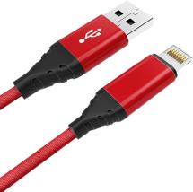 Дата-кабель Akai CE-610 USB-A-Lightning оплетка текстиль Red