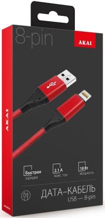 Дата-кабель Akai CE-610 USB-A-Lightning оплетка текстиль Red