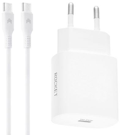 СЗУ Rocket Step Combo USB-C 25W+USB-C-USB-C Белое
