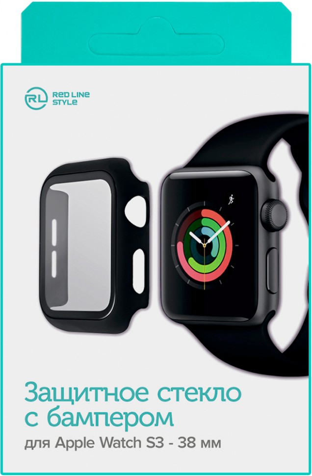 Стекло защитное RedLine Apple Watch Series 3 38 мм c бампером Black
