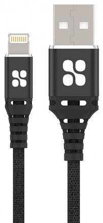 Дата-кабель Promate Lightning MFI с защитой от излома Black