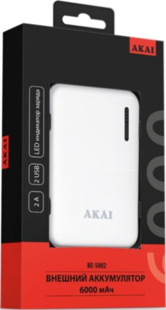 Внешний аккумулятор Akai BE-5002 6000mAh White