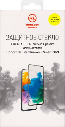 Стекло защитное RedLine Honor 10X lite/Huawei P Smart 2021 2.5D черная рамка