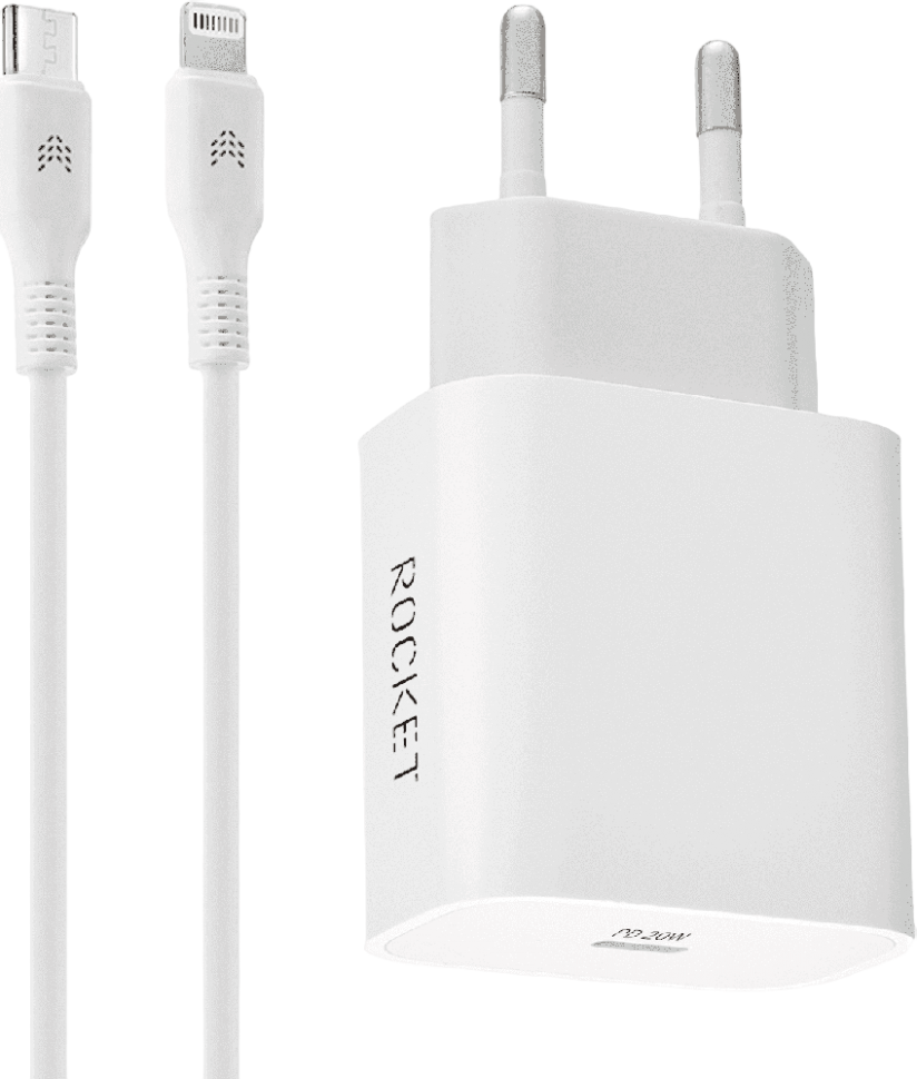 СЗУ Rocket Space Combo USB-C 20W + дата-кабель Type C - Lightning Белое СЗУ Rocket Space Combo USB-C 20W + дата-кабель Type C - Lightning Белое