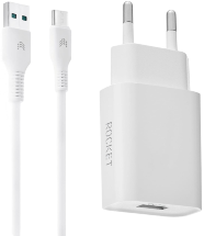 СЗУ Rocket Slot Combo USB-A 18W + дата-кабель USB-A - Type C Белое