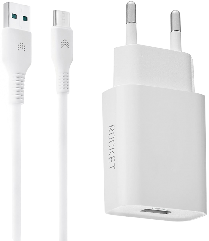 СЗУ Rocket Slot Combo USB-A 18W + дата-кабель USB-A - Type C Белое СЗУ Rocket Slot Combo USB-A 18W + дата-кабель USB-A - Type C Белое